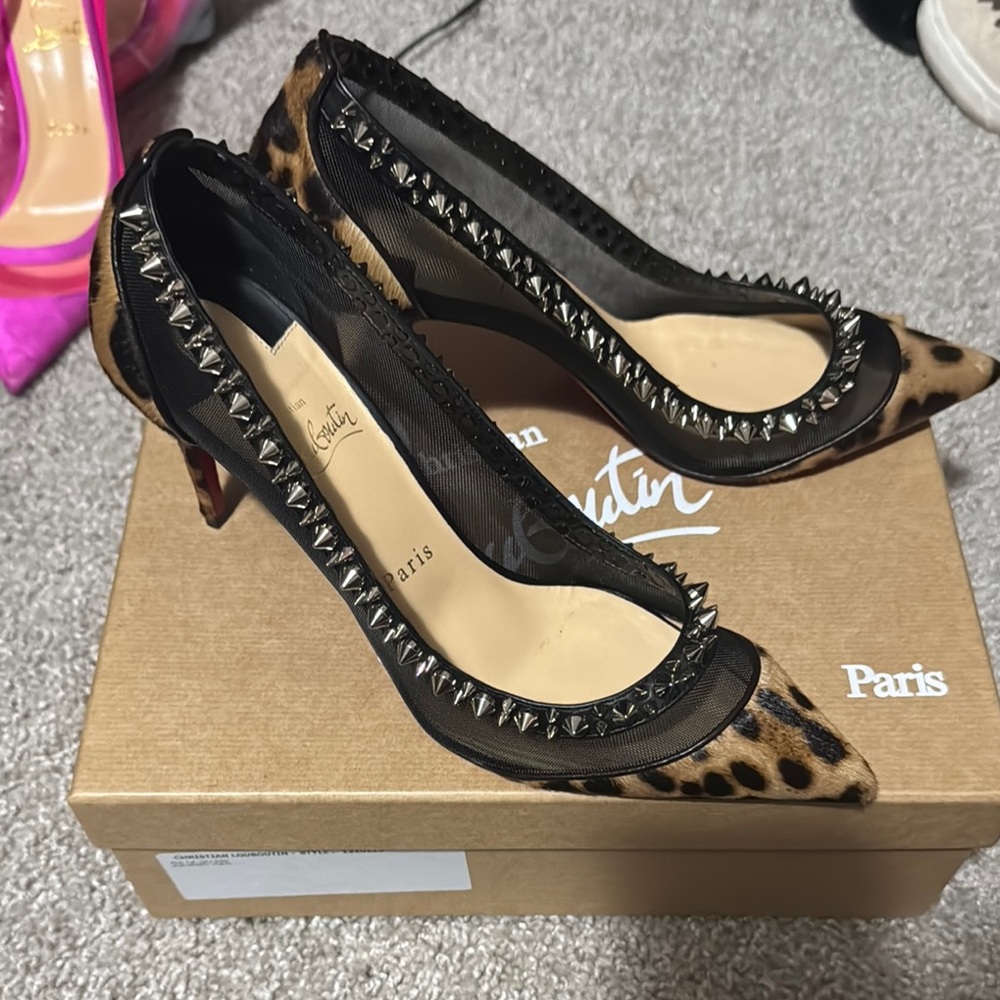 Christian Louboutin Galativi Spikes 85 Brown Heels